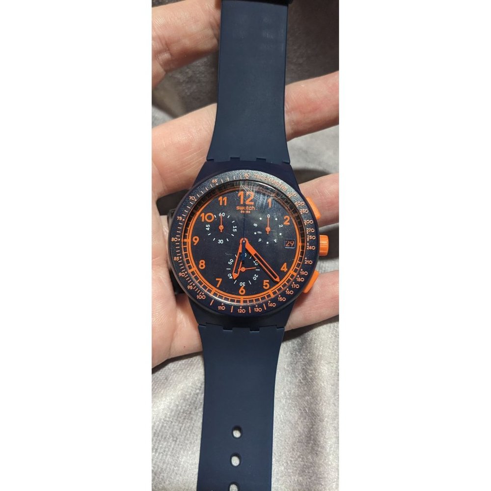 Navy And Orange Swatch Watch - Picture 1 of 5